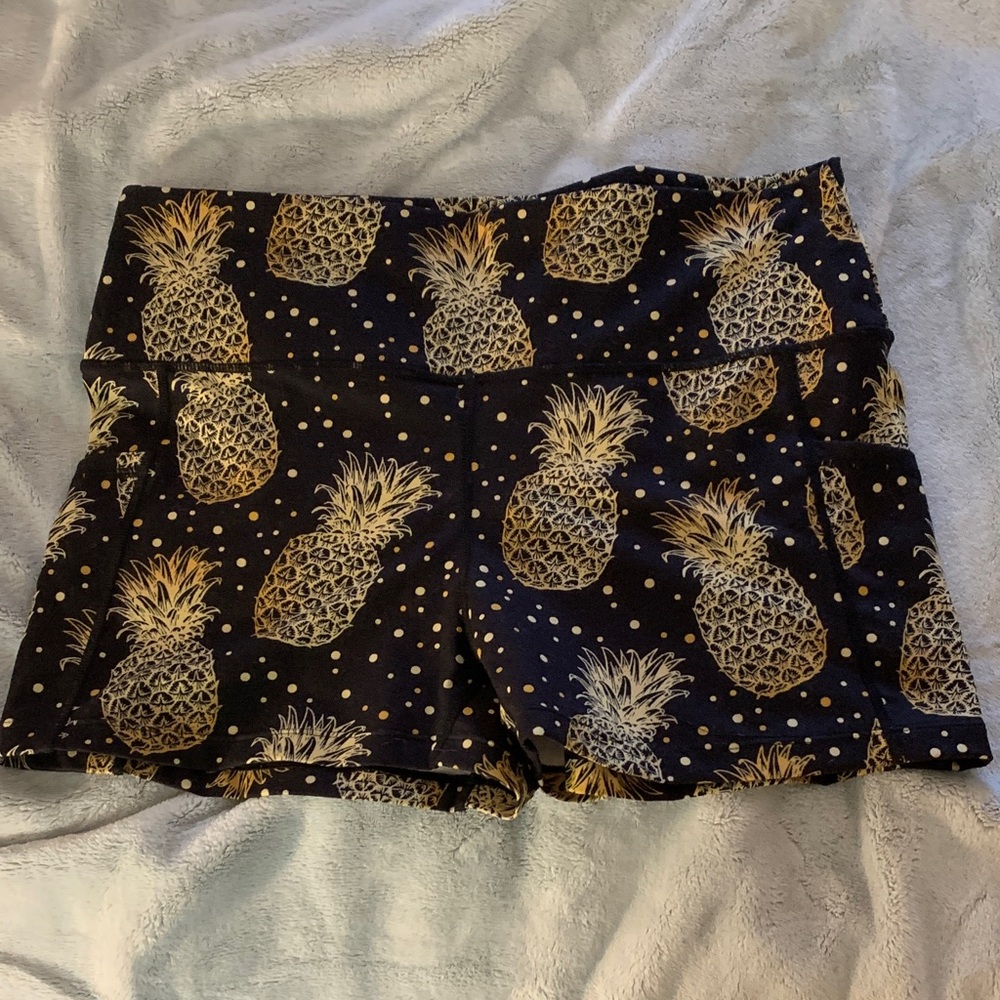 Constantly Varied Gear Black and Gold Pineapple Women's Athletic Shorts